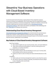 Streamline Your Business Operations with Cloud-Based Inventory Management Software