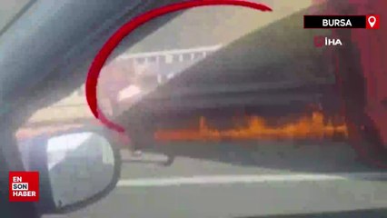 Bursa'da otobanda kaza yapan tır alevlere teslim oldu