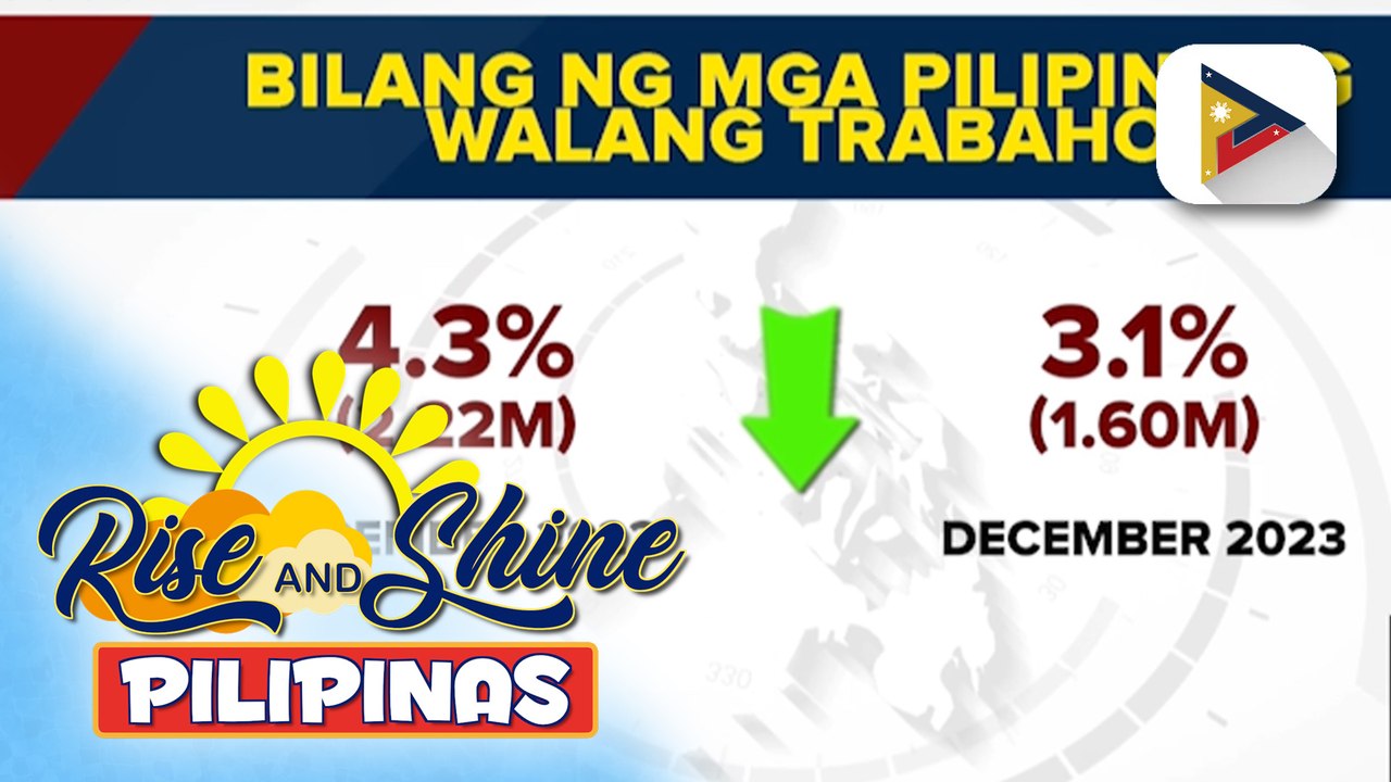 Bilang ng mga Pilipinong walang trabaho, bumaba ng 3.1% noong Disyembre 2023 ayon sa PSA