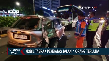 Hilang Kendali saat Kecepatan Tinggi, Mobil Tabrak Pembatas Jalan, 1 Orang Terluka