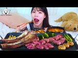 ASMR MUKBANG| Big beef rib steak & Soybean Paste Stew, Pickled onions, Portobello mushroom