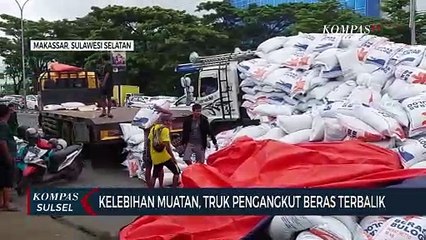 Kelebihan Muatan, Truk Pengangkut Beras Terbalik
