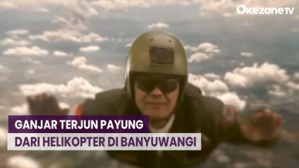 Bak Film Action, Ganjar Terjun Payung dari Helikopter saat Hadiri Hajatan Rakyat di Banyuwangi