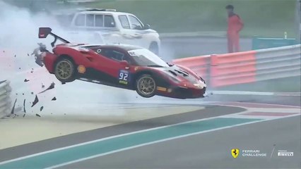 Ferrari Challenge 2024 Winter Q3 Abu Dhabi Jaberian Big Crash Airborne
