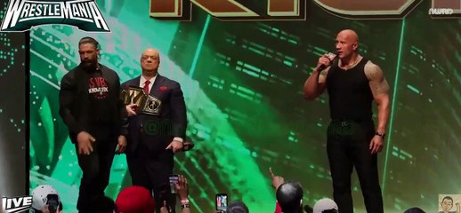 The Rock face to face with Roman Reigns & the Rock slap Cody rhodes mouth at  FULL WRESTLEMANIA XL Press Conference (February 8 2024)