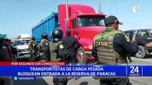Caos en la carretera a Paracas por protestas de transportistas de carga pesada