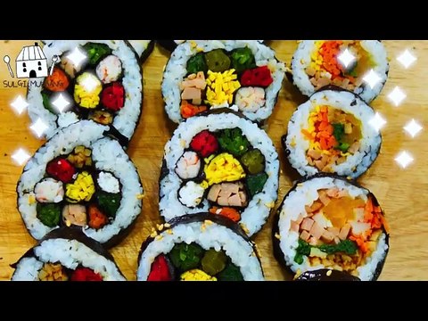 ASMR MUKBANG| Flower-shaped Gimbap, Tteokbokki with noodles, Seasoned chicken, Cheese ball