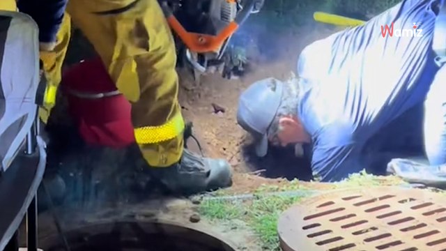 Le chien court après une poule et se coince sous terre : les pompiers vont tout tenter pour le sauver (vidéo)