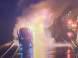 Fahrer rast mit brennendem Lkw durch einen Tunnel
