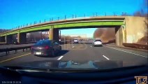Insane driver passes on freeway's shoulder and the car flips NINE times