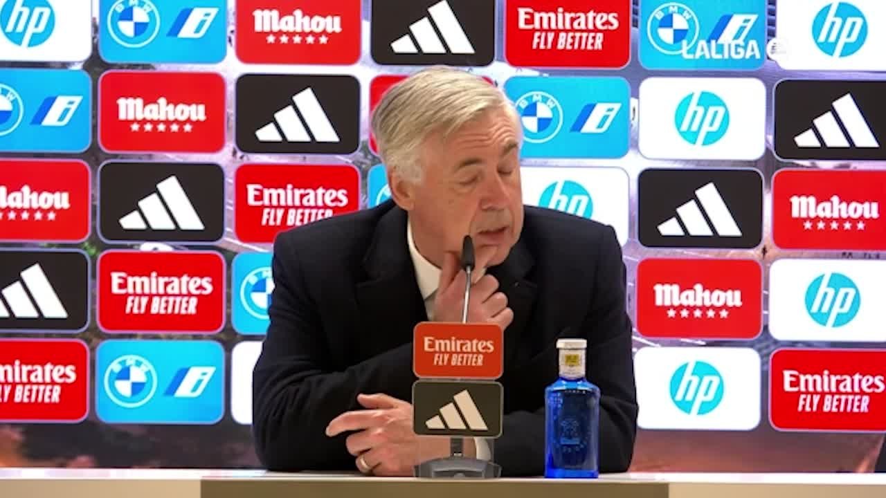 La cara de preocupación de Ancelotti cuando le preguntan por Bellingham: "Es un esguince"