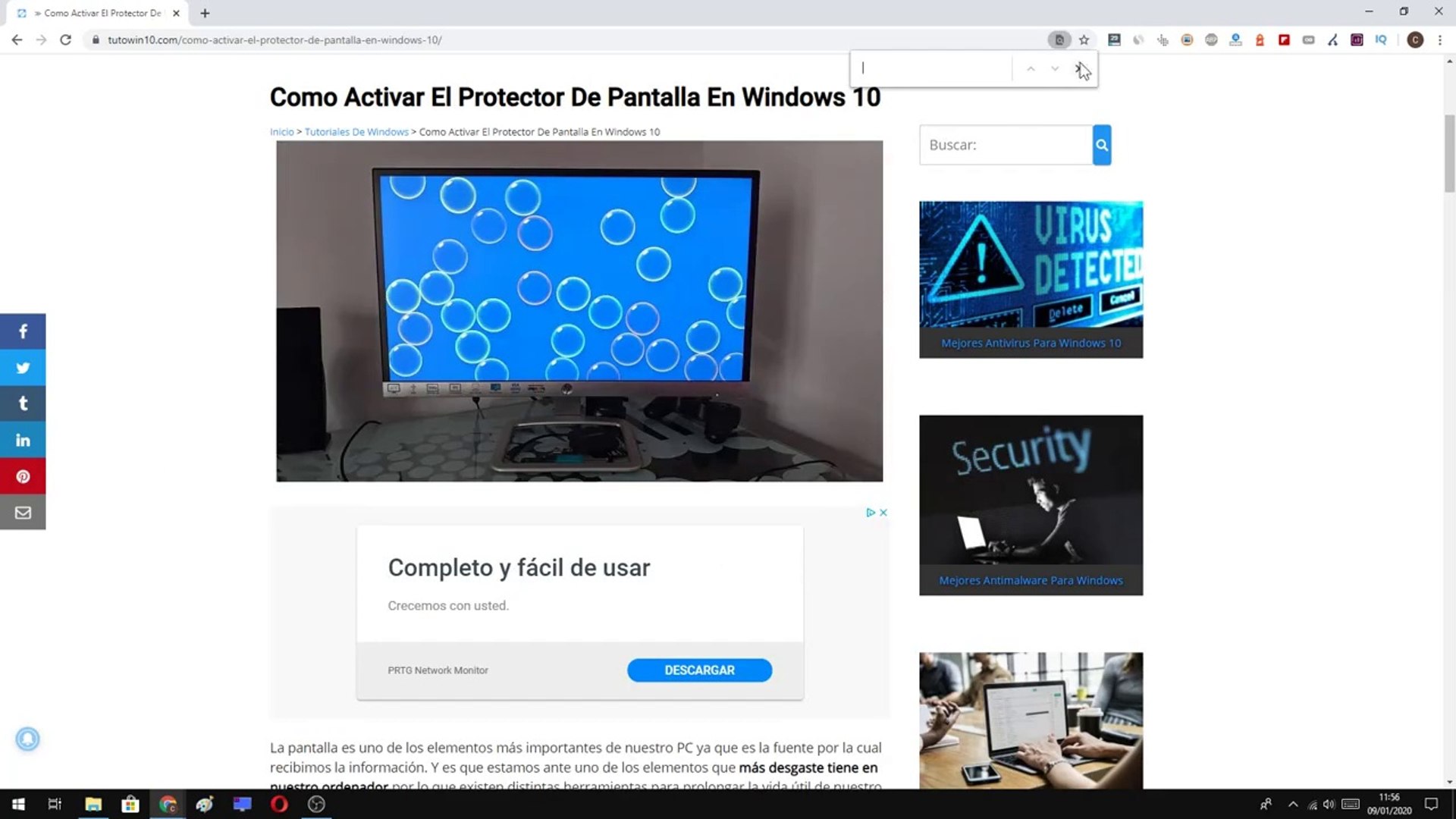 Como ACTIVAR o DESACTIVAR El PROTECTOR de PANTALLA En Windows 10, image size:1920x1080