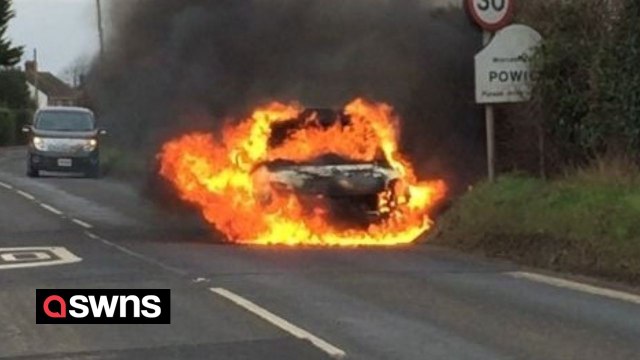 Young mum escapes horror blaze after car bursts into flames on country road