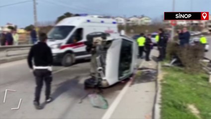 Sinop’ta virajı alamayan otomobil takla attı