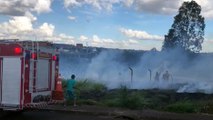 Grande área de vegetação pega fogo e Bombeiros são mobilizados ao XIV de Novembro