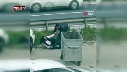 Büyükçekmece'de ilginç anlar, kadın çöp konteynerine girmeye çalıştı