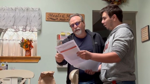 Loving son brings dad to the verge of crying by surprising him with Super Bowl tickets!