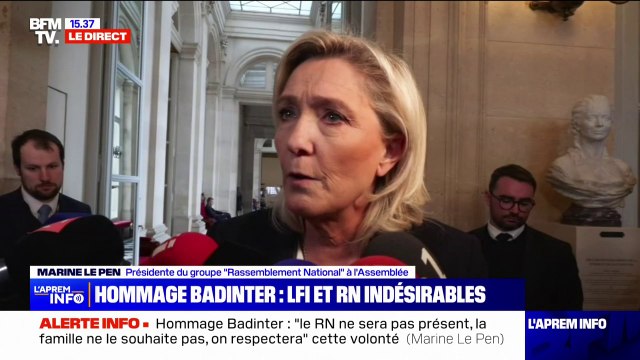 Je ne veux pas polémiquer : Marine Le Pen réagit au refus de la famille de Robert Badinter d'inviter des élus RN et LFI à l'hommage national