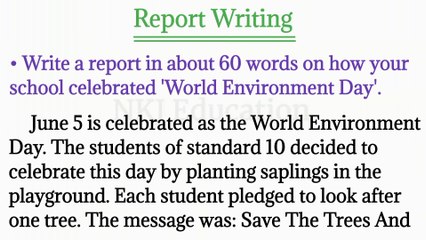 World Environment Day Report Writing in English || English Report Writing || NKJ Education