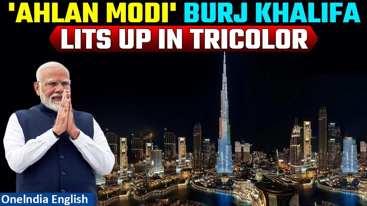 PM Modi's Historic Visit to Abu Dhabi, Burj Khalifa Lights Up with Indian Flag | Oneindia News