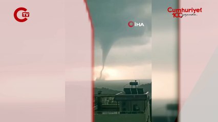Mersin'de panik anları... Denizde hortum çıktı!