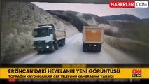 Erzincan'daki heyelandan yeni görüntüler! Kamyon şoförleri felaketten böyle kurtulmuş