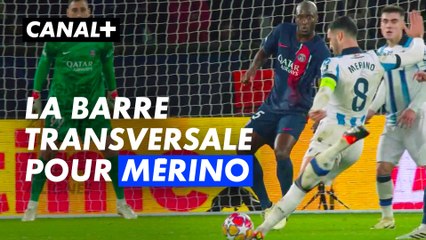 La Real Sociedad touche la barre transversale par l'intermédiaire de Mérino ! - PSG / Real Sociedad - Ligue des Champions 2023-24