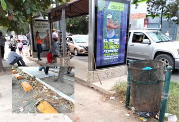 Denuncian parada de transporte en la Francisco Villa con basura y maleza