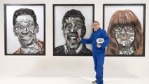 Portraits of Joe Swash, Chris Kamara and Angela Barnes made - from scrapped car parts