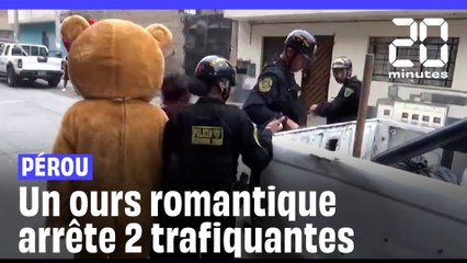 Saint-Valentin : Au Pérou, un policier déguisé en ours arrête deux trafiquantes de drogue #shorts