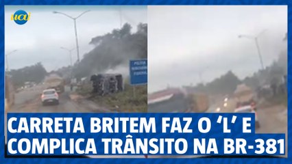 Carreta bitrem faz o 'L' e interdita BR-381 nesta manhã de quinta