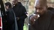 Kanye West stuffs his face as he heads to Valentine’s Day dinner with covered-up Bianca Censori