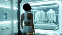 view from the back of young woman brunette with short pixie haircut. Cinematic lighting,Midjourney prompts