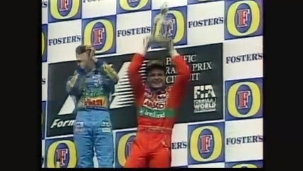 Fórmula 1 1994 - GP do Pacífico - Rubens Barrichello fala com a família após o primeiro pódio