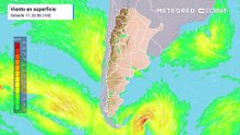 Intensidad del viento en superficie.