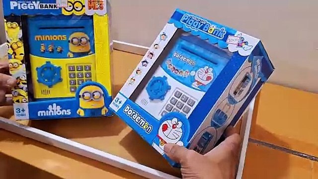 Unboxing and Review of Doraemon, Minion Money Safe ATM Kids Piggy Savings Bank with Electronic Lock Piggy Bank ATM with Password