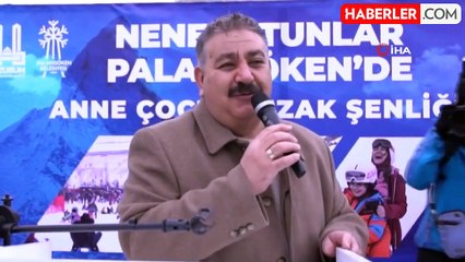 Anne ve çocukların Palandöken'de kızak keyfi