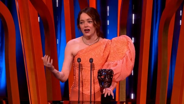 Baftas: Emma Stone says she’s thankful for ‘punching baby’ line in Poor Things