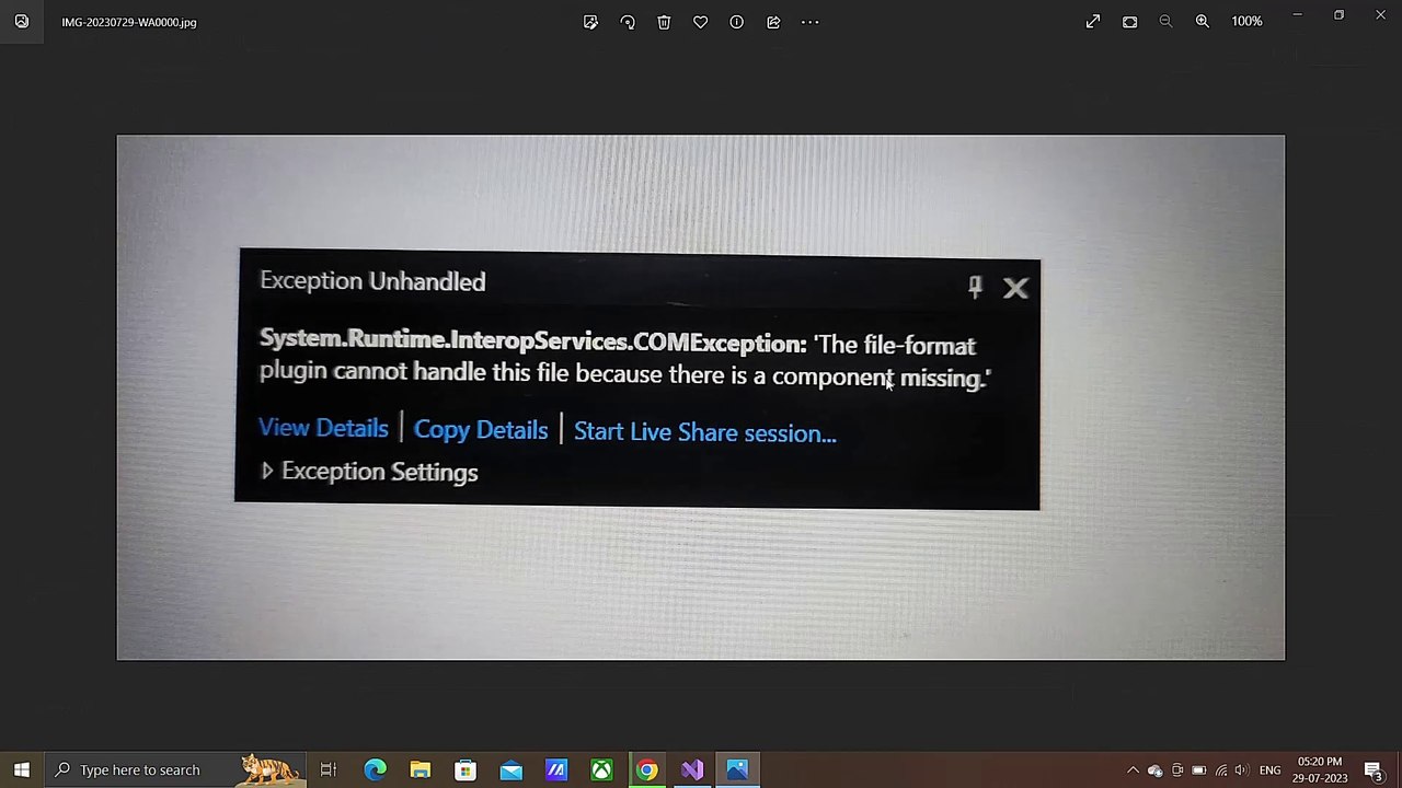 Visual Studio Error - The file-format plugin cannot handle this file because there is a component missing
