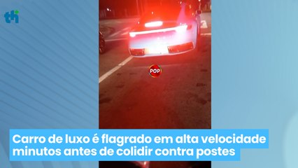 Carro de luxo é flagrado em alta velocidade minutos antes de colidir contra postes