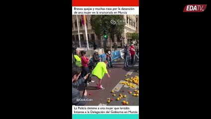 Vean la detención de una mujer por lanzar un limón a la Delegación del Gobierno en Murcia