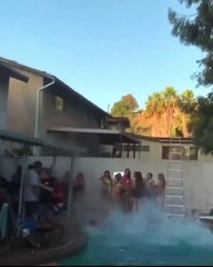 Woman jumps from house roof in pool but ends up hitting the roof first