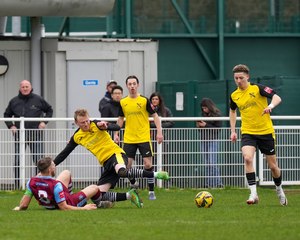 Westfield FC, yellow and black, draw 1-1 with guests Badshot Lea in the Isthmian League 17-2-24