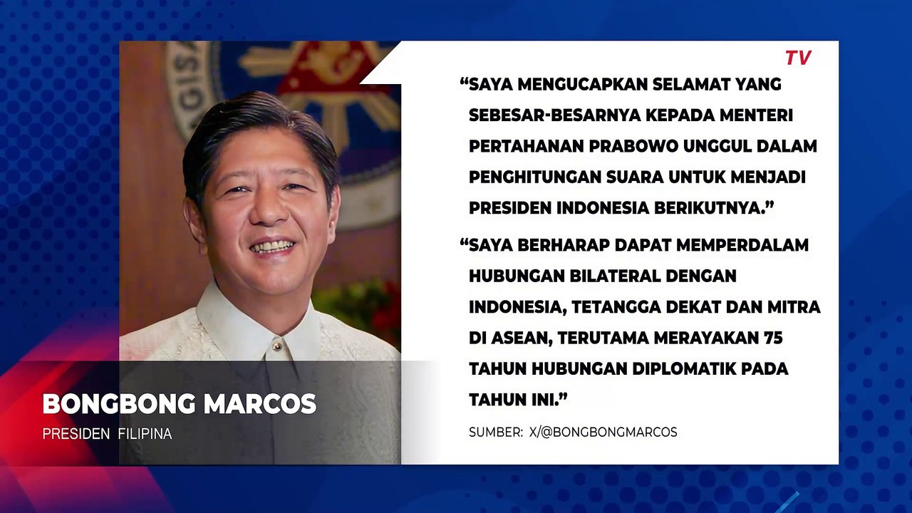 Presiden Filipina Bongbong Marcos Ucapkan Selamat ke Prabowo soal Pilpres
