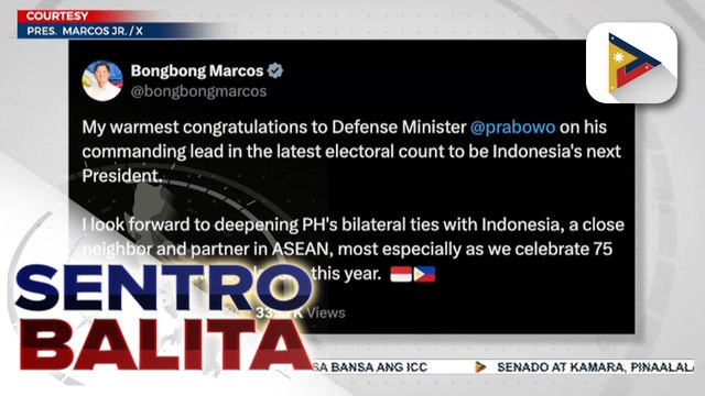 PBBM, nagpaabot ng pagbati kay Indonesian Presidential candidate Prabowo Subianto