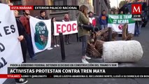 Activistas protestan por daño ambiental del Tren Maya frente a Palacio Nacional