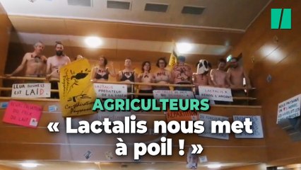 Au siège de Lactalis, des agriculteurs "à poil" pour dénoncer le prix du lait