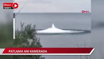 Karadeniz'de ters dönmüş şüpheli tekne imha edildi; patlatma anı kamerada