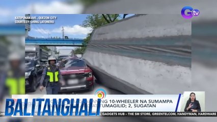 Pickup, nabagsakan ng 10-wheeler na sumampa sa center island at tumagilid; 2, sugatan | BT