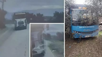 Hatay’da otobüs şoförünün manevrası faciayı önledi! O anlar kamerada
